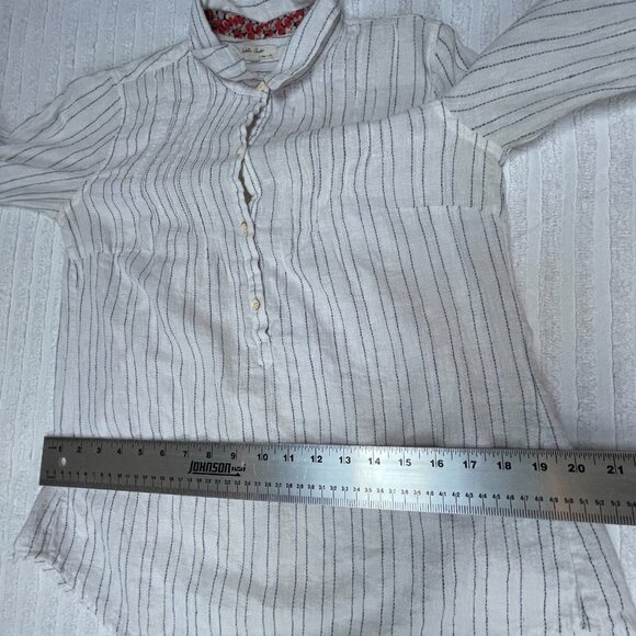 Isabelle Sinclair Womens Linen Blend Button Up Shirt Top XS White Striped Casual - Picture 8 of 9